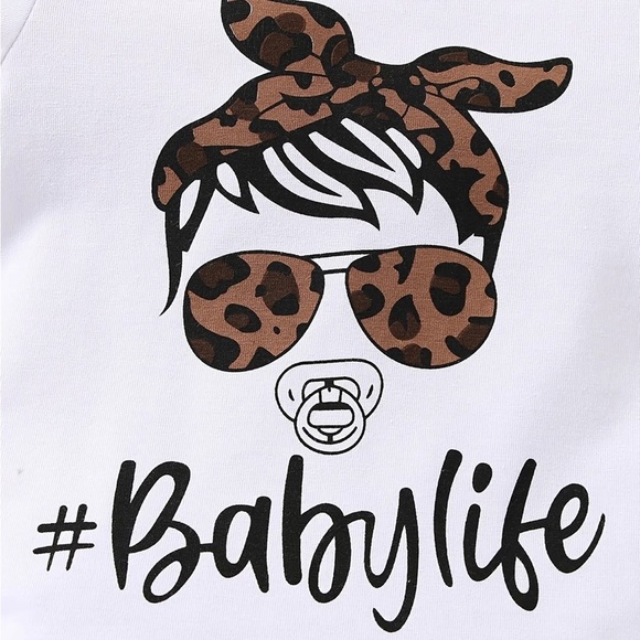 #Babylife 3 piece outfit leopard print onesie skirt headband - Picture 3 of 8